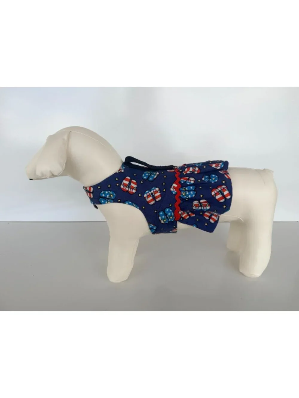 Handmade Small Dog Adjustable Dress Outfit w Patriotic Flip Flop Ruffled Skirt